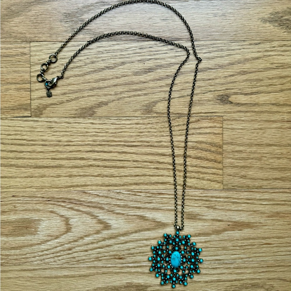 Lucky Brand turquoise pendant necklace antique gold toned